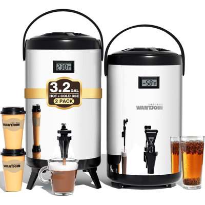 WantJoin Thermal Beverage Dispensers with LCD Thermometer 12 Liter Silver Stainless Steel Set of 2