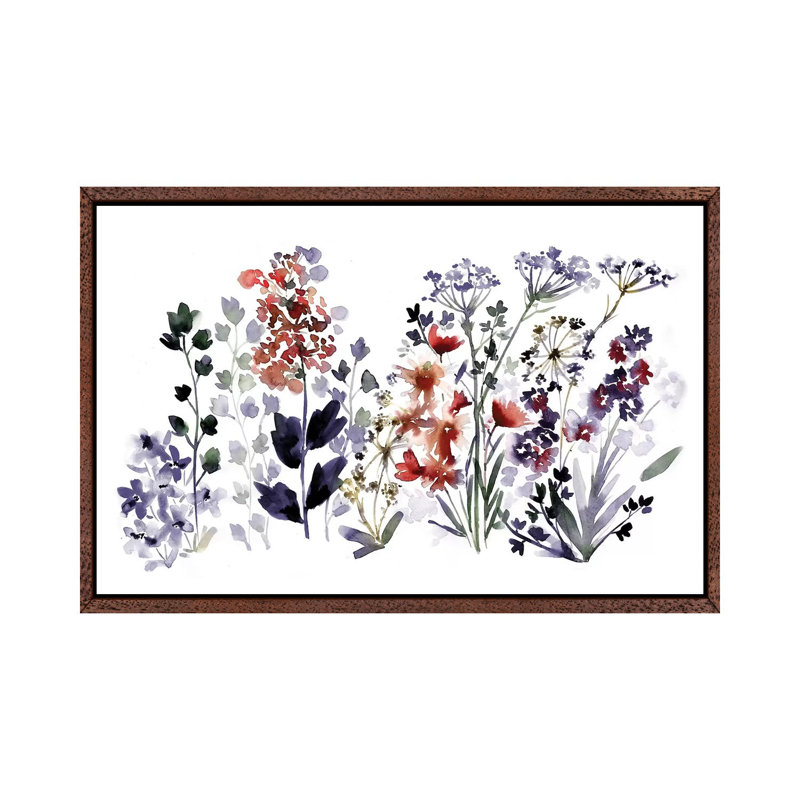 Indigo Wildflowers by Sara Berrenson - Print on Canvas, 101.6 cm H x 66.04 cm W, Classic Brown Wood Framed