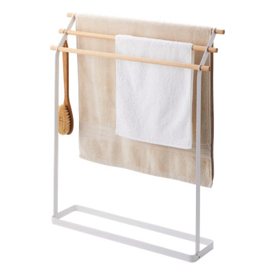 Yamazaki Home Bath Towel Hanger - Bathroom Holder Rack Organizer, Steel + Wood