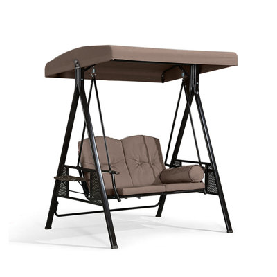 Balancelle de véranda à 2 places avec auvent inclinable avec coussins réglables et coussins inclus Servet, beige