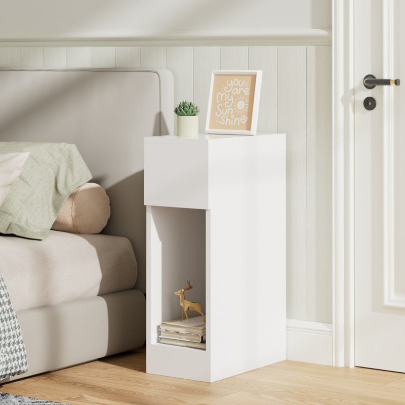 Bedside Table with a Drawer, White