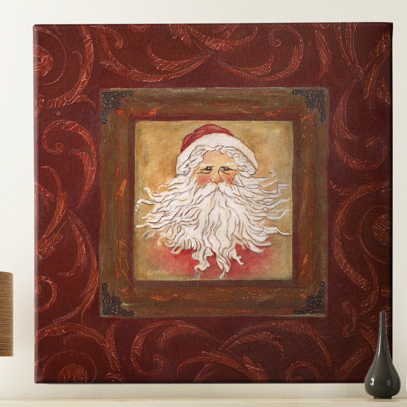 Impression de peinture «père noël» sur toile enveloppée, H 16 po x l 16 po x P 1,5 po