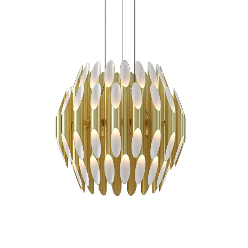 Chimes 72 - Light Dimmable LED Cylinder Chandelier, Satin Brass