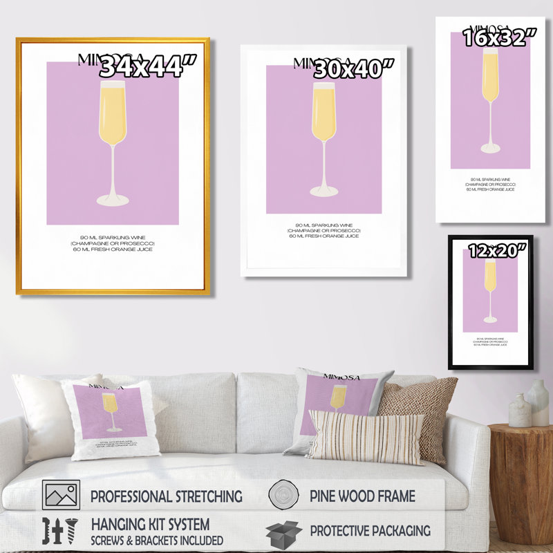 Champagne Mimosa, impression d'art mural, Cadre flottant brun, H 20 po x l 12 po