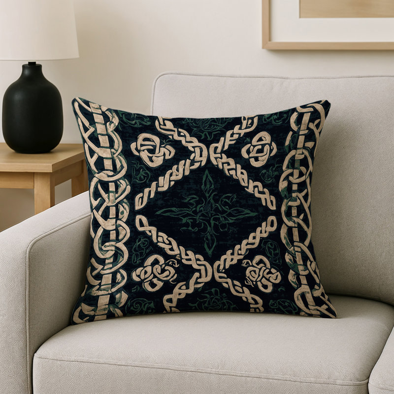 Coussin décoratif intérieur / extérieur gris Modern Modern, Carré 16 po, Vert / noir / géométrique beige