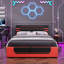 Structure de lit de jeu hydraulique moderne avec grand lit, lit plateforme Esports Cyberpunk avec rangement sous le lit pour les joueurs, noir et rouge-129685436