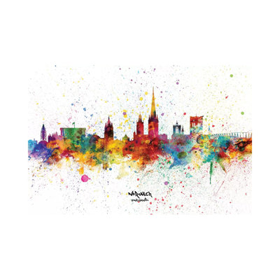 Norwich England Skyline Splash by Michael Tompsett - Wrapped Canvas Gallery-Wrapped Canvas Giclée
