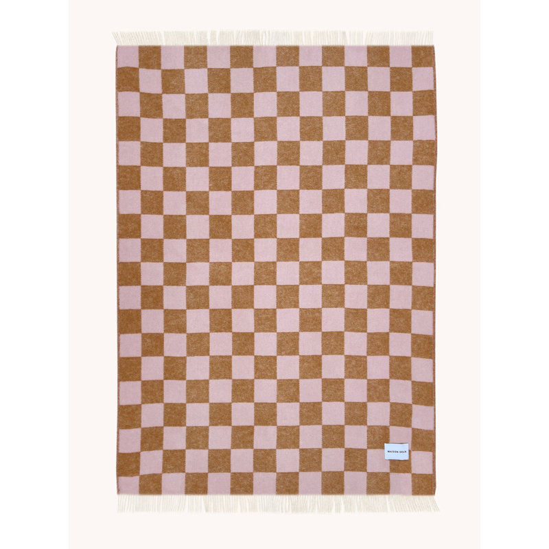 Checkered Wool Jacquard Throw Blanket, Terra/Pink