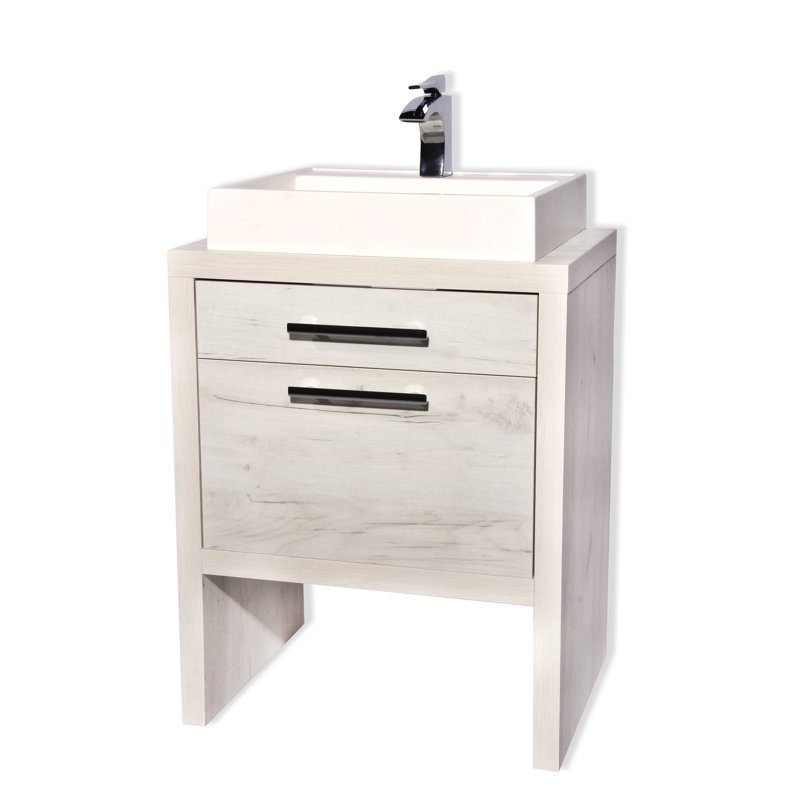 24'' Single Bathroom Vanity with Resin Top, White Natural Oak