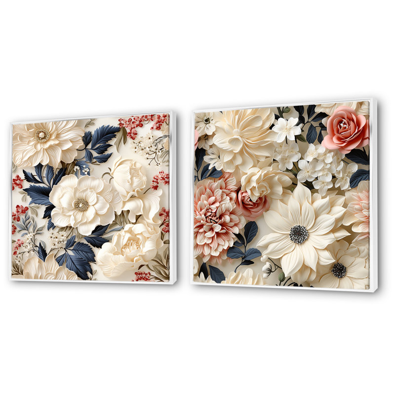 Wabansia - ensemble de 2 impressions murales florales, Cadre blanc, H 36 po x l 73 po x P 1,5 po
