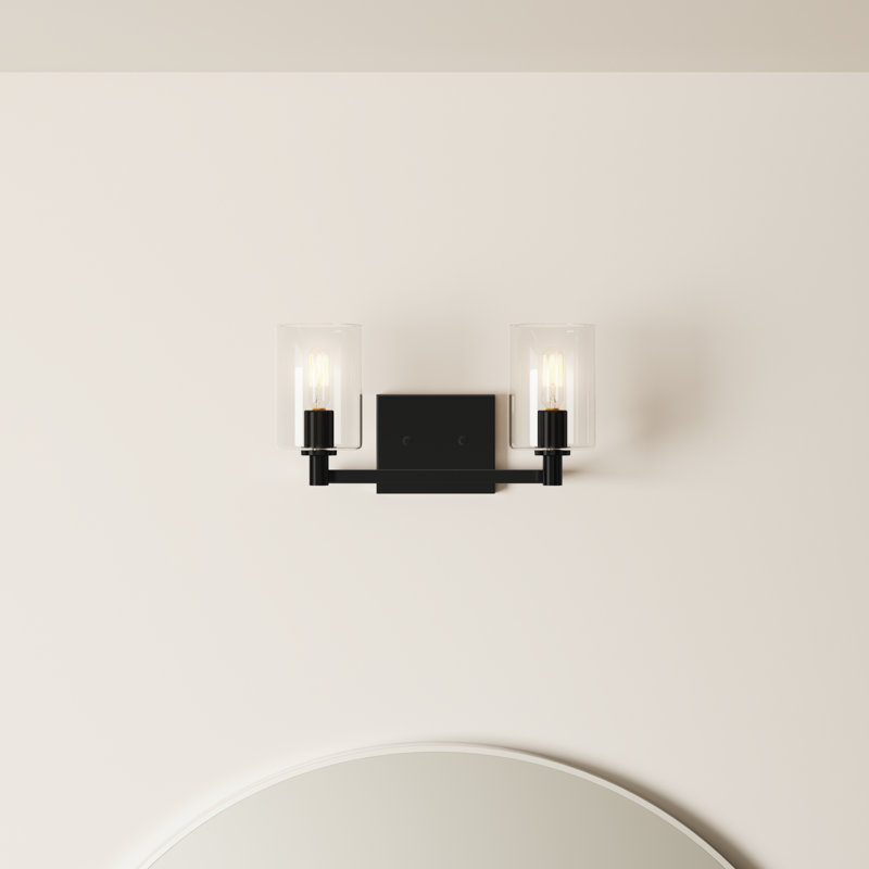 Midnight Black 2-Light Dimmable Vanity Light with Clear Glass Shades