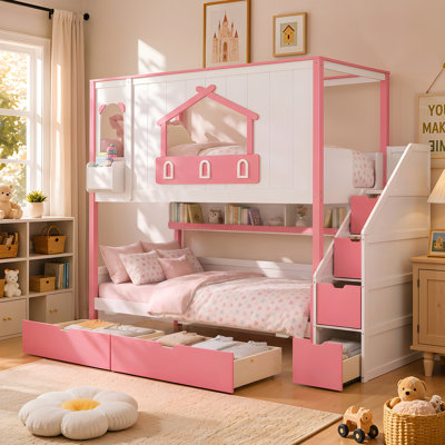 Lit superposé pour enfants Nestle Playhouse avec escalier de rangement et tiroirs