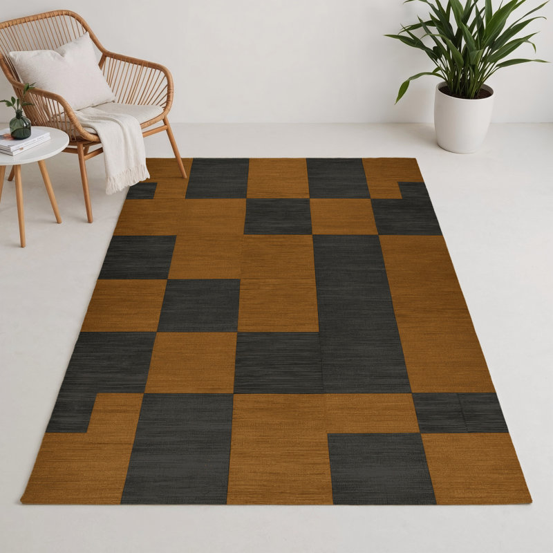 Tapis d'intérieur et d'extérieur à carreaux brun, Rectangle 5 pi x 7 pi