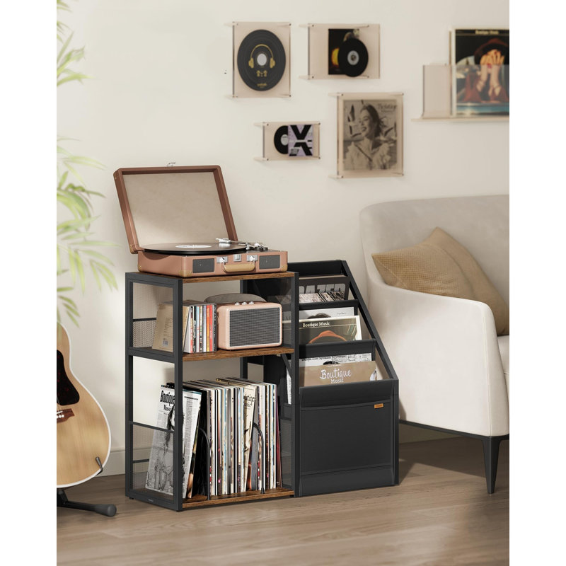 Record Player Stand, 3-Tier Side Table, Vinyl Record Storage Up To 140 Albums, End Table For Living Room, Bedroom,  , Brown