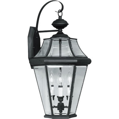 Lanterne murale d'extérieur Livex Lighting - Finition noire avec abat-jour en verre biseauté transparent