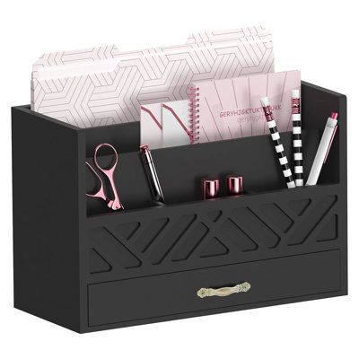 Organisateur de bureau en bois avec tiroir, support de courrier de bureau avec 5 compartiments