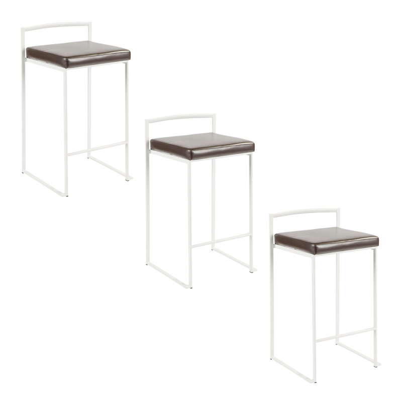 Ernestine Stackable Faux Leather Stool, Counter Stool (27" Seat Height), Brown/White