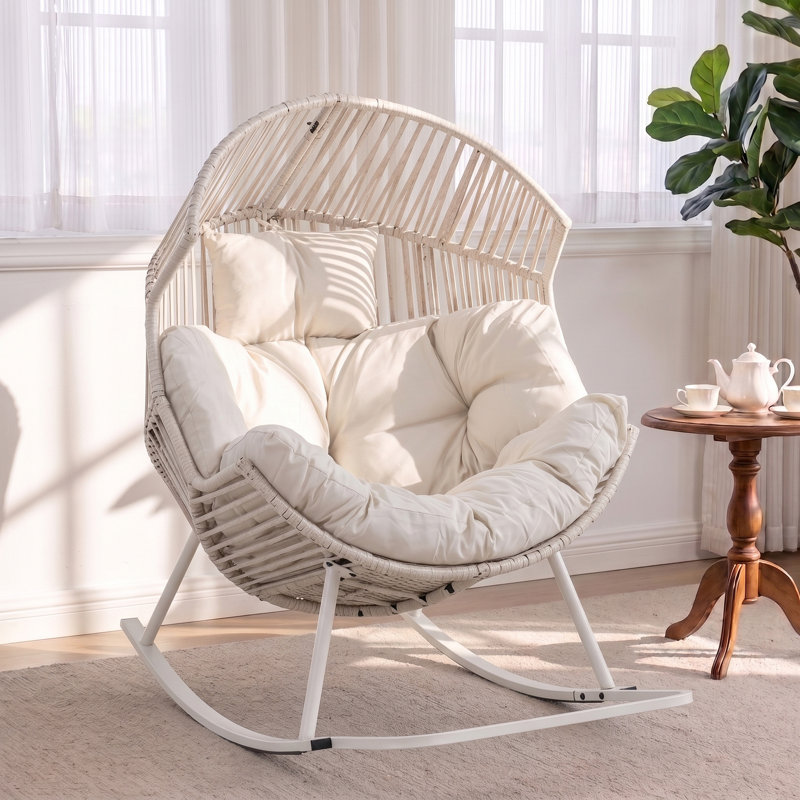  Fauteuil à bascule d'extérieur, Beige, Blanc