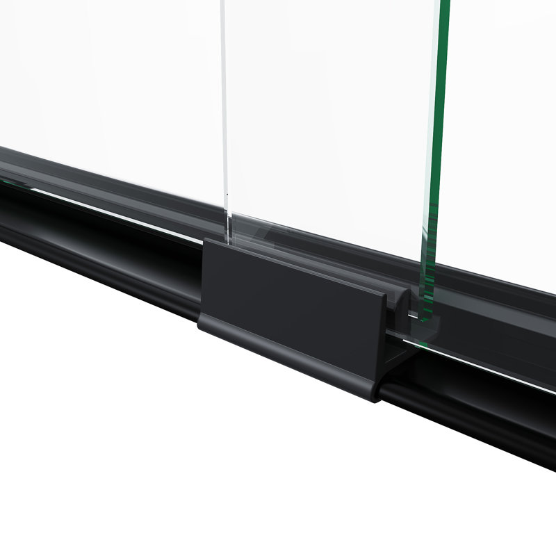 Porte de douche en verre trempé semi-sans cadre à deux poignées l 50 po à 54 po x H 72 po noir mat, Noir mat