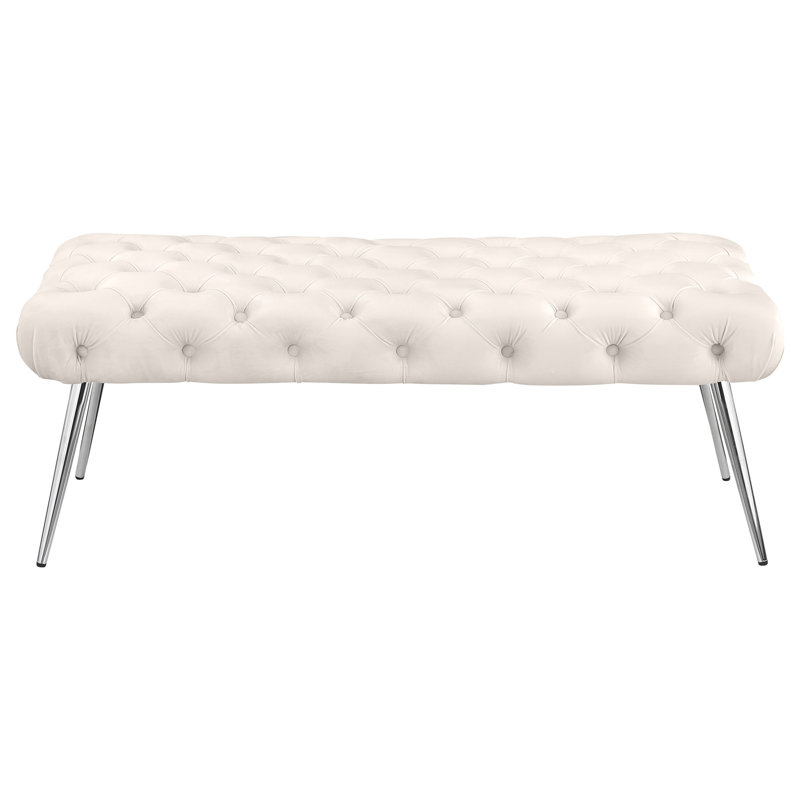 Galiano Ivory Upholstered Tufted Bench, Ivory