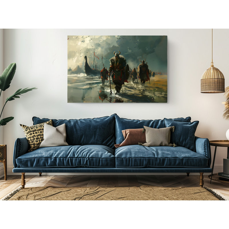 Painting of Viking Warriors Canvas Print, Modern Wall Art Decor for Home & Office, Painting Reproduction, 16" H x 24" W