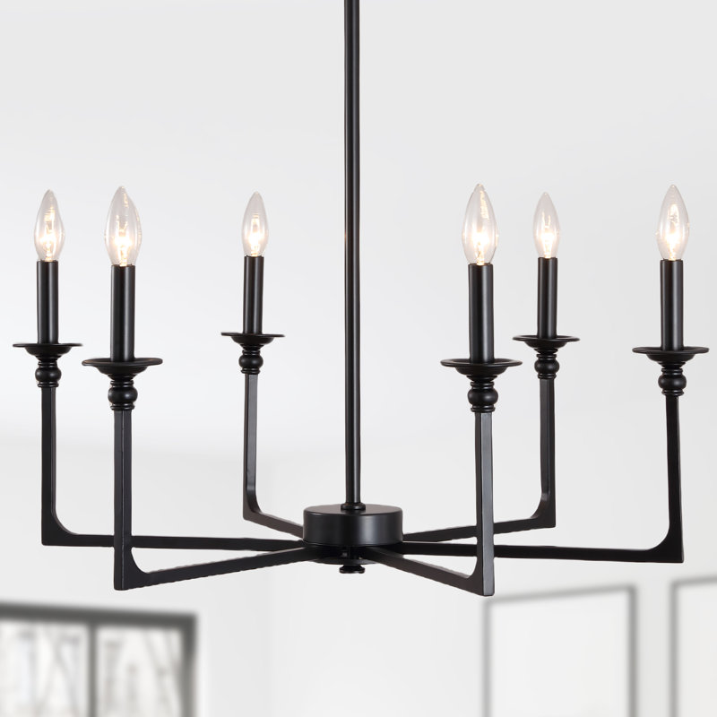 Lustre classique / traditionnel à 6 lumières de style bougie, luminaire suspendu noir à hauteur réglable pour salle à manger