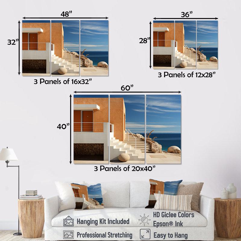 «Beach House Architecture Dream Retreat I», ensemble d'art mural sur toile bord de mer, H 28 po x l 36 po x P 1 po