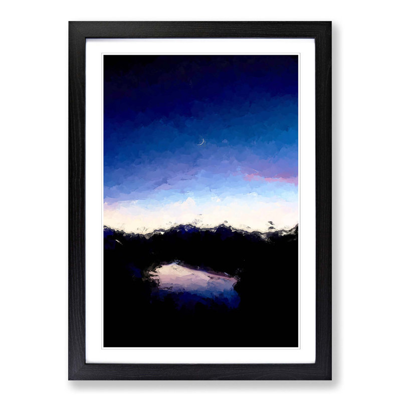 Crescent Moon Above a Lake in Abstract - Picture Frame Graphic Art Print, 65cm H x 48cm W x 2cm D, Black Framed