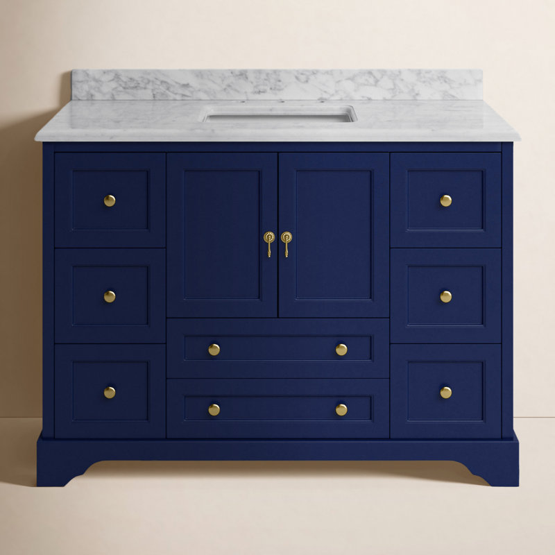 Tilford 48" Single Bathroom Vanity Set with Royal Blue Cabinet and Carrara Marble Countertop, Royal Blue