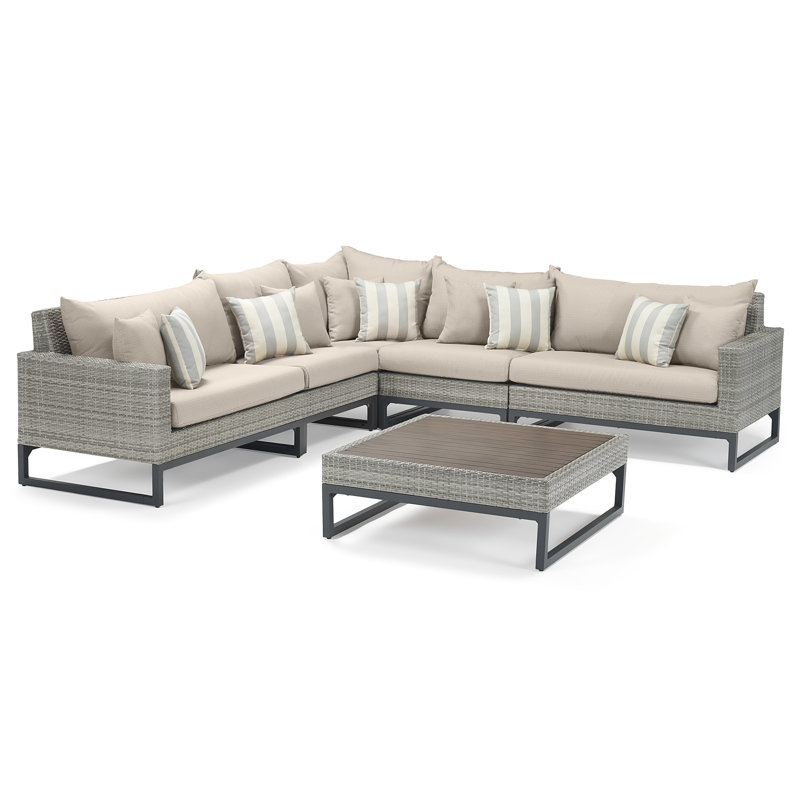 6 Piece Outdoor Sectioanl Seating Group, Cast Coral Sunbrella® Plainweave, Gray