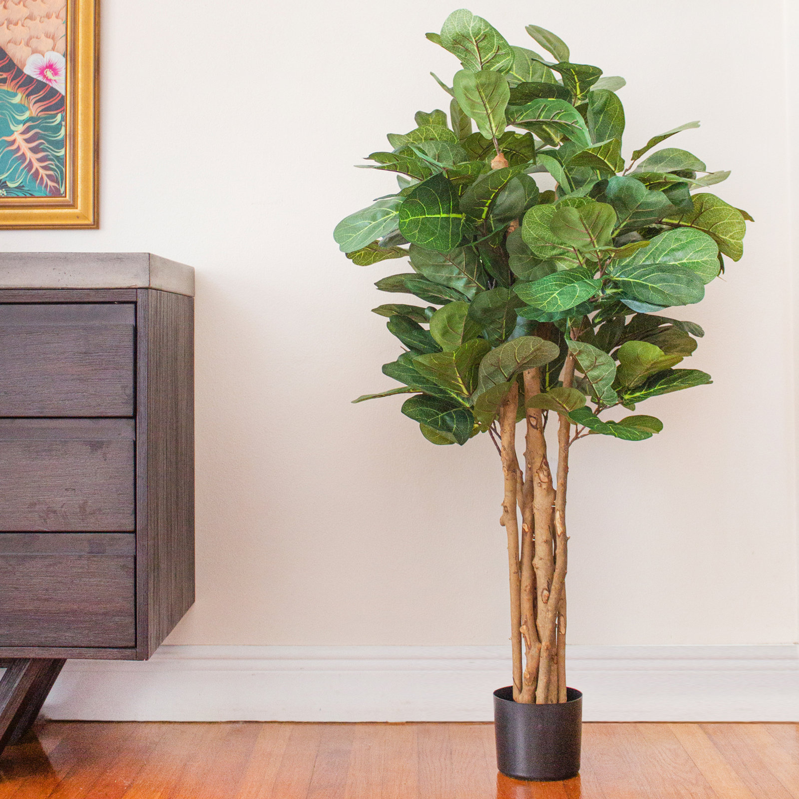 Nearly Natural Faux Fiddle Leaf Fig Tree in Pot, 48" H x 26" W x 26" D