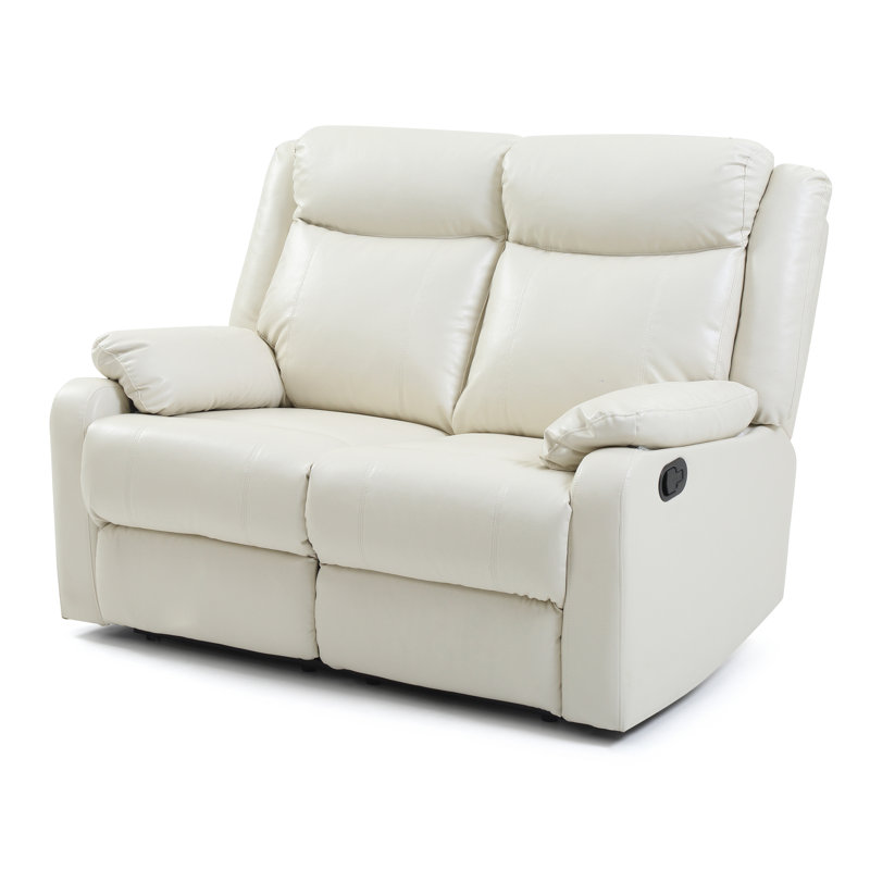 Delroy Recline Loveseat Set With Padded Arms And Faux Leather, Off White