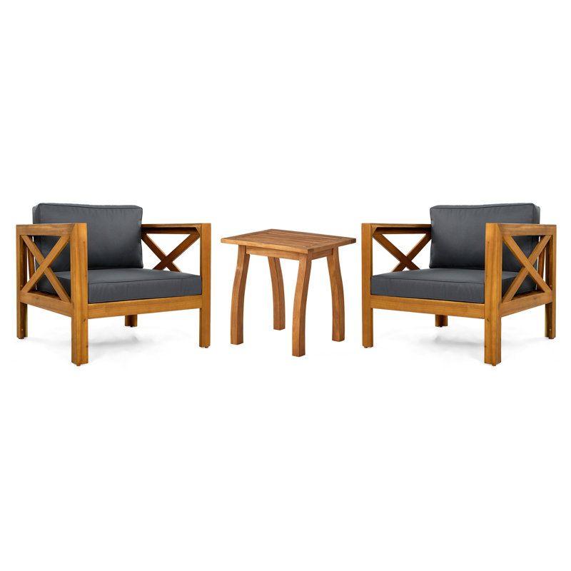 3 Piece Patio Conversation Set, Dark Gray