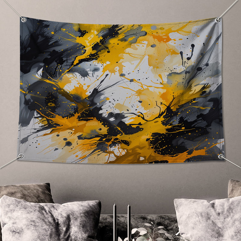Tapisserie abstraite «Splatter», H 104 po x 88 avec 4 œillets
