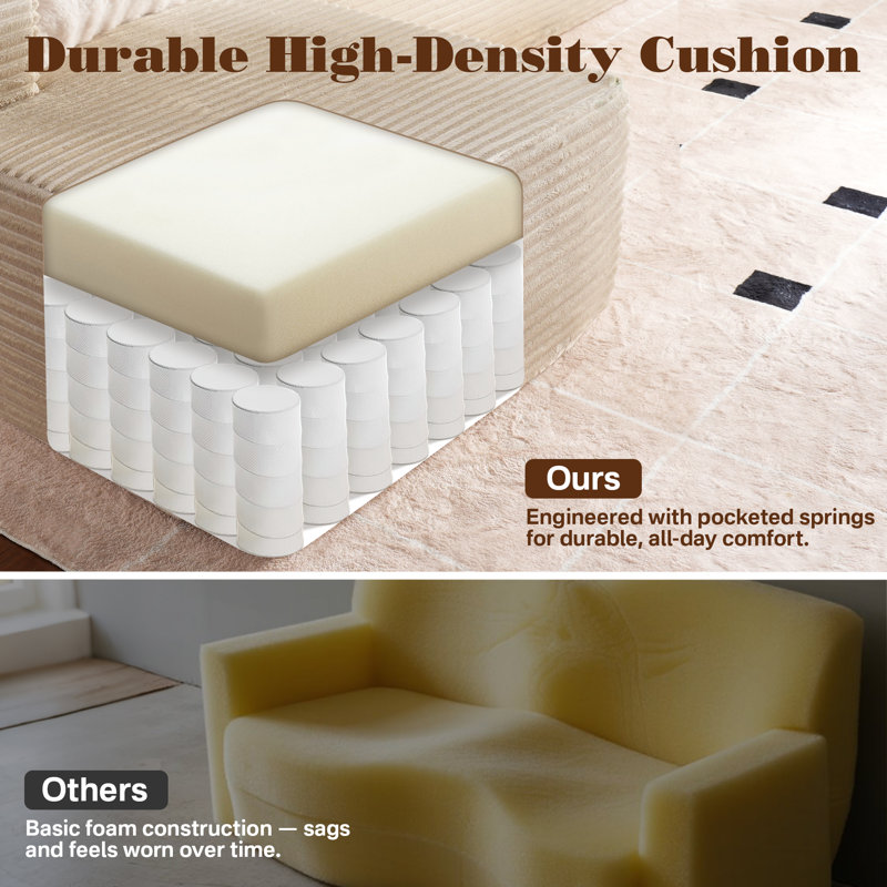 105" 2 - Piece Upholstery Compression Sofa with 3 Seats, Corduroy Sectional Couch, No Assembly Required, Right Side Support