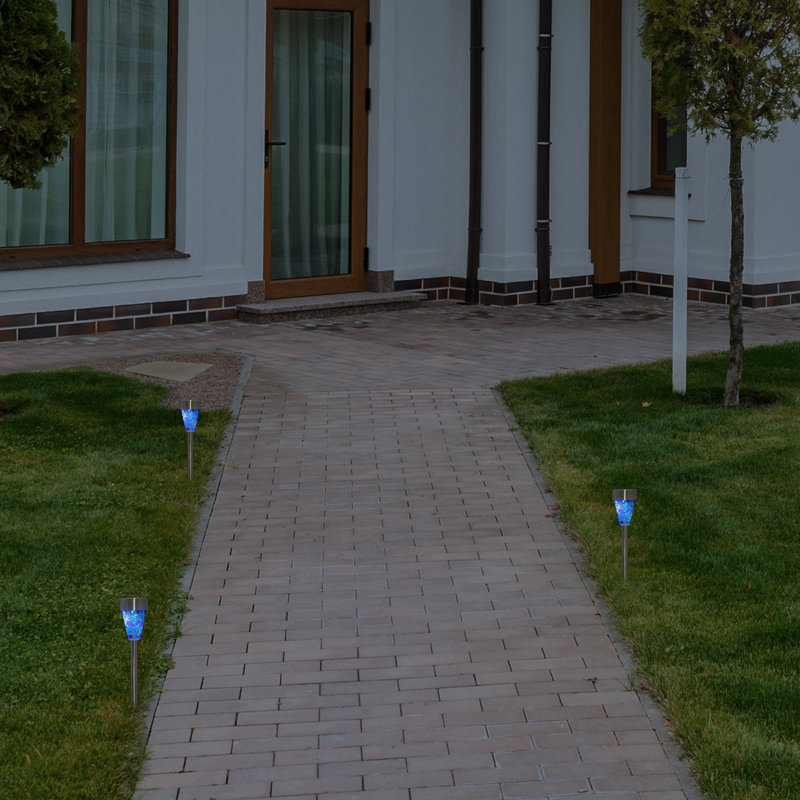 Blue Mosaic Stained Glass Solar LED Pathway Markers, Set of 3