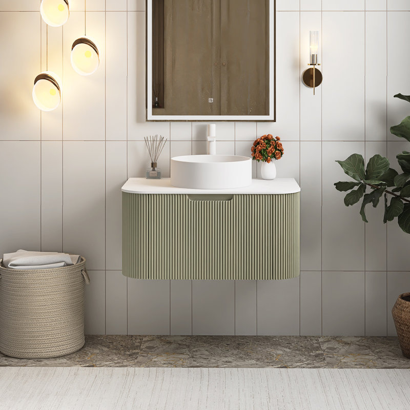 Meuble-lavabo flottant mural 30 po avec lavabo, Vert clair