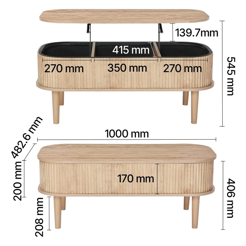Table basse à plateau relevable 39,4 po, Naturel