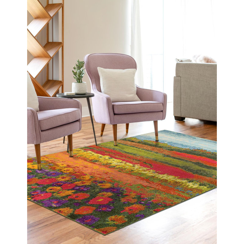 Glenarden Washable Floral Indoor Rug, Rectangle 5'1" x 8'