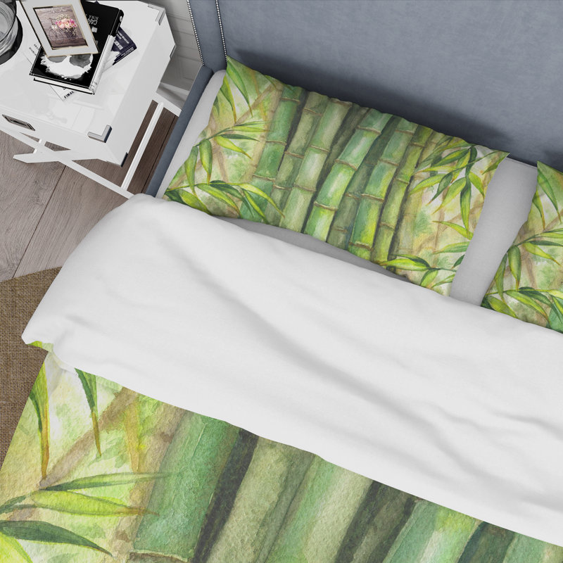Bright Green Bamboo Stems - Transitional Duvet Cover Set - Microfiber Polyester, King Duvet Cover + 2 King Shams