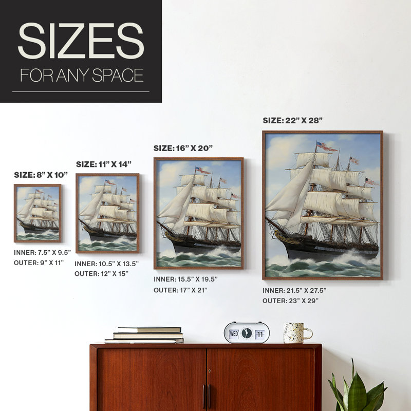 NAUTICAL Series LXVII, reproduction encadrée - bois massif, H 30 po x l 24 po, Noyer