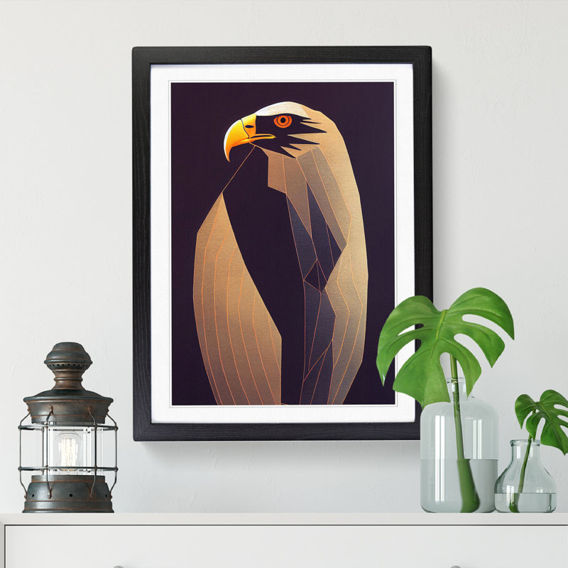 Weathersby Eagle Minimalism Art - Picture Frame Print, 46cm H x 34cm W x 2cm D, Black