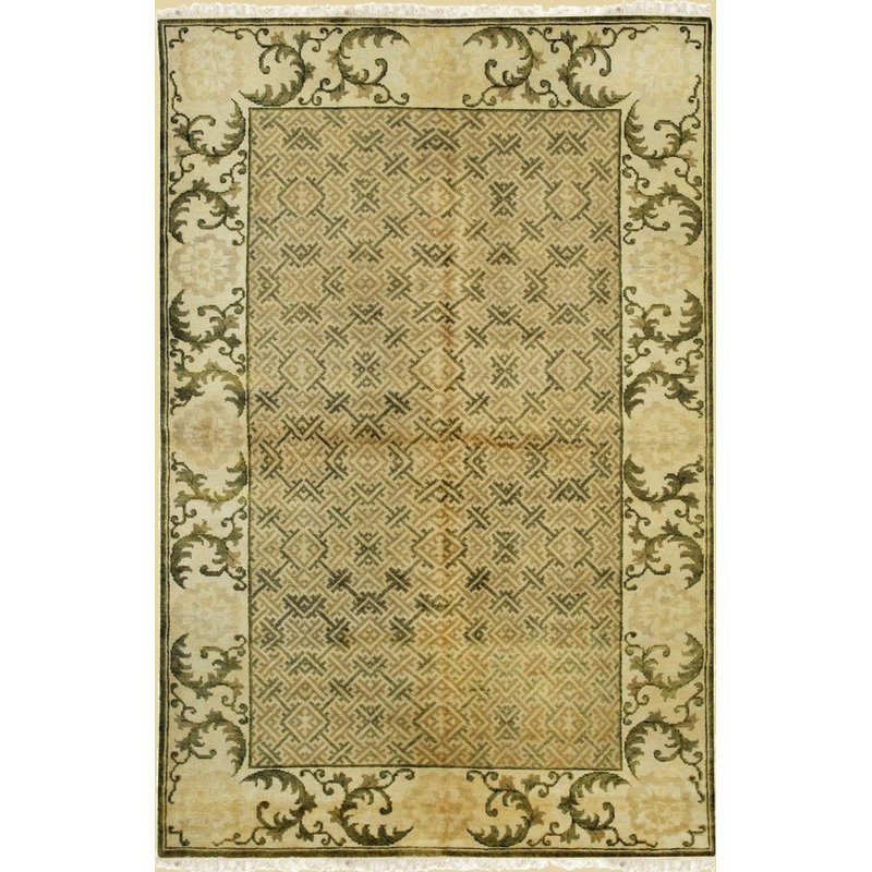 Tapis vert classique en laine noué à la main Elena, Rectangle 13 pi x 18 pi