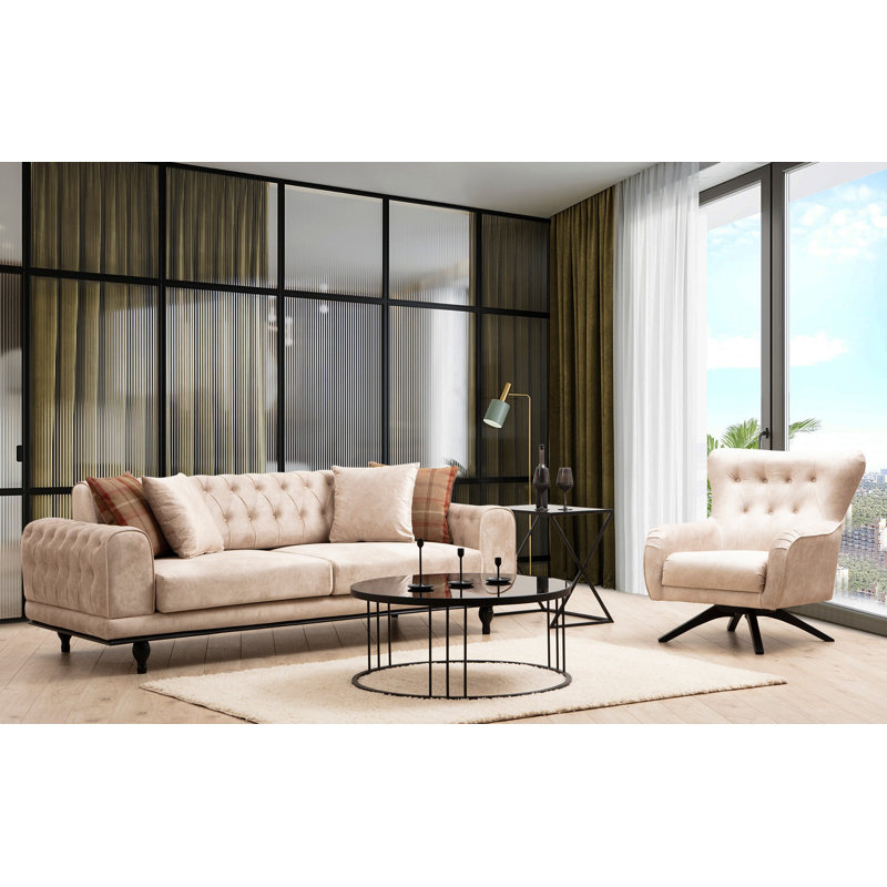 Canapé convertible 86,6 po Ahquan, 100 % polyester beige