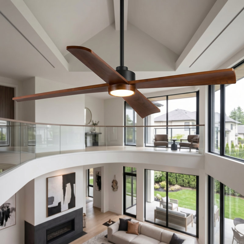 52/60-inch Smart Ceiling Fan With Light And Remote, Compatible With Alexa/google/app, 4 Wood Blades High Cfm Dimmable Led Noiseless Reversible Dc Fans For Bedroom