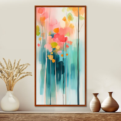«Blue Pink Colorful Abstract Forest III - Landscape», reproduction d'art sur toile, art mural rustique