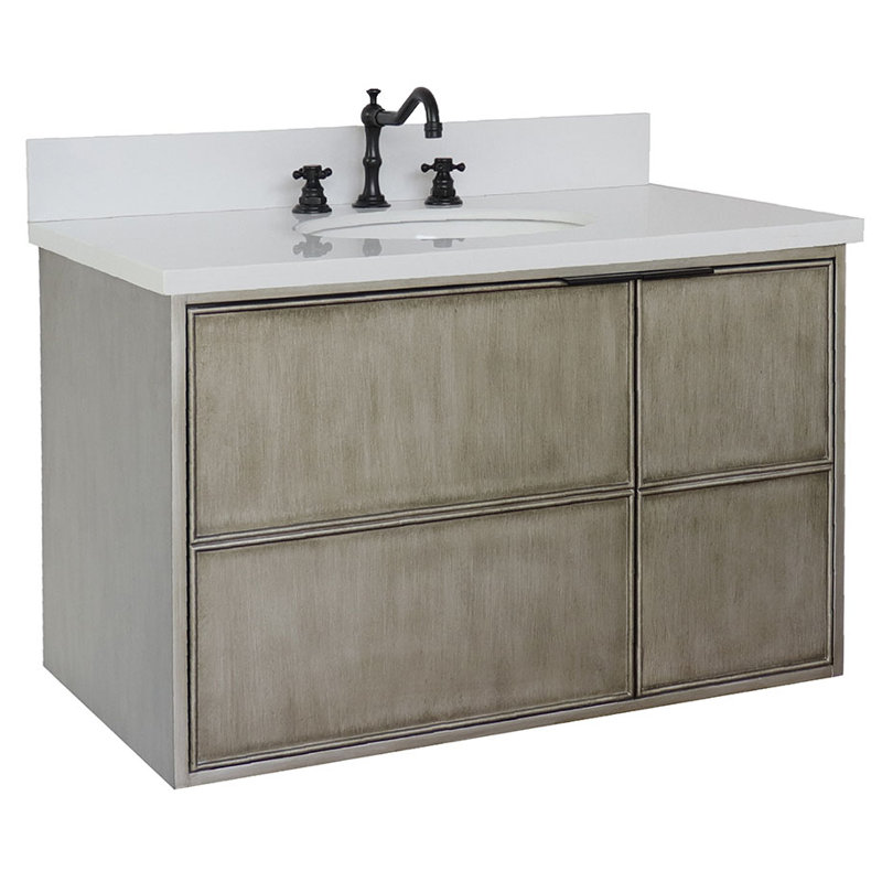 37'' Single Bathroom Vanity with Stone Top, White Quartz