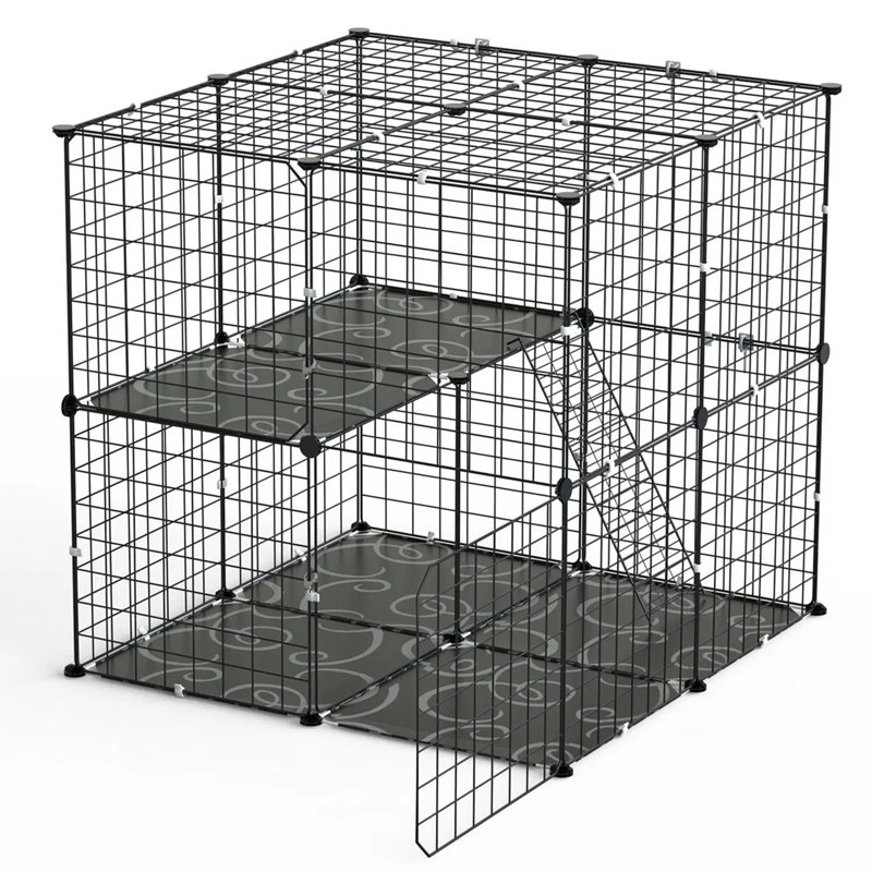 Cage à chat noire en métal détachable, parc intérieur pour chaton, stable pour 1 ou 2 chats furet chinchilla