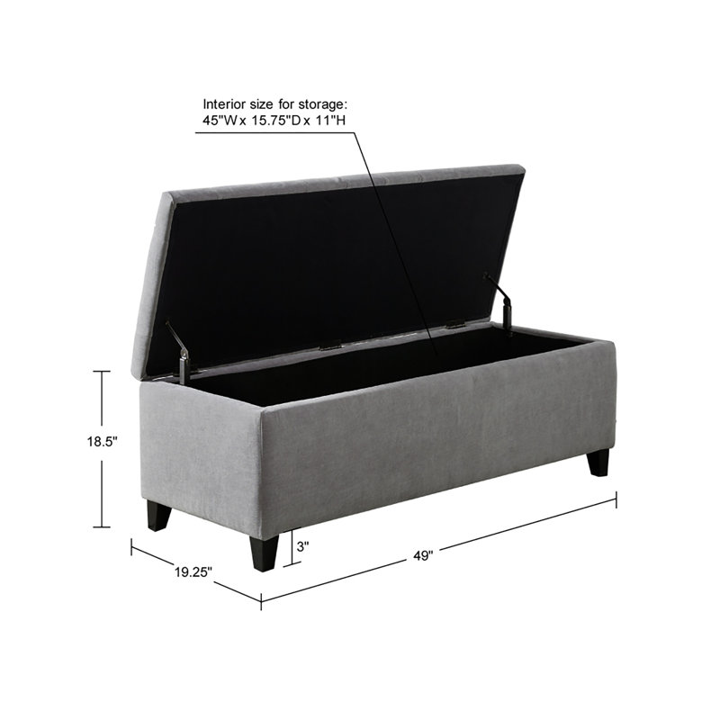 Maniscalco Tufted Top Upholstered Storage Bench, Light Gray