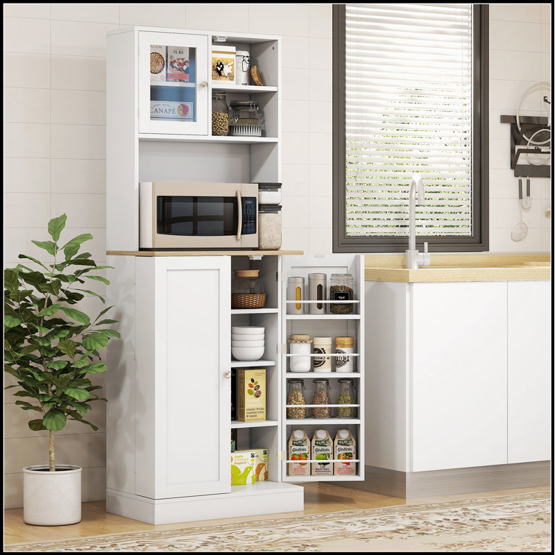 Freestanding Pantry Cabinet With Microwave Stand, 8 Door Shelves, And Adjustable Storage For Modern Kitchen Organization